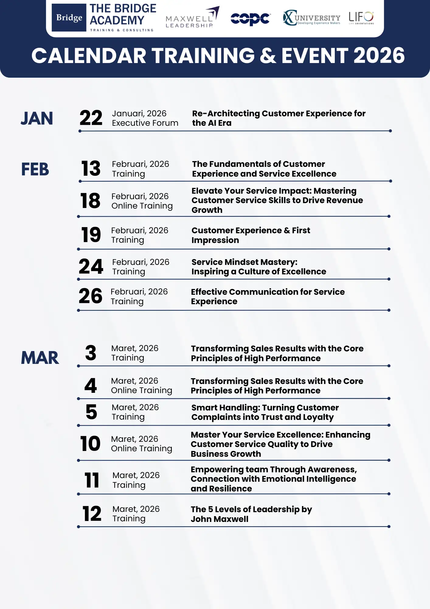 Kalender Training TBA 2026