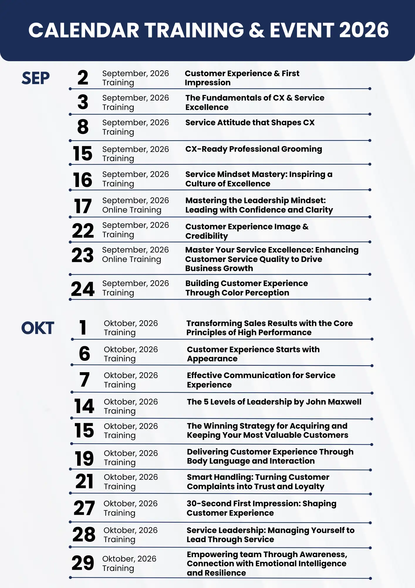 Kalender Training TBA 2026