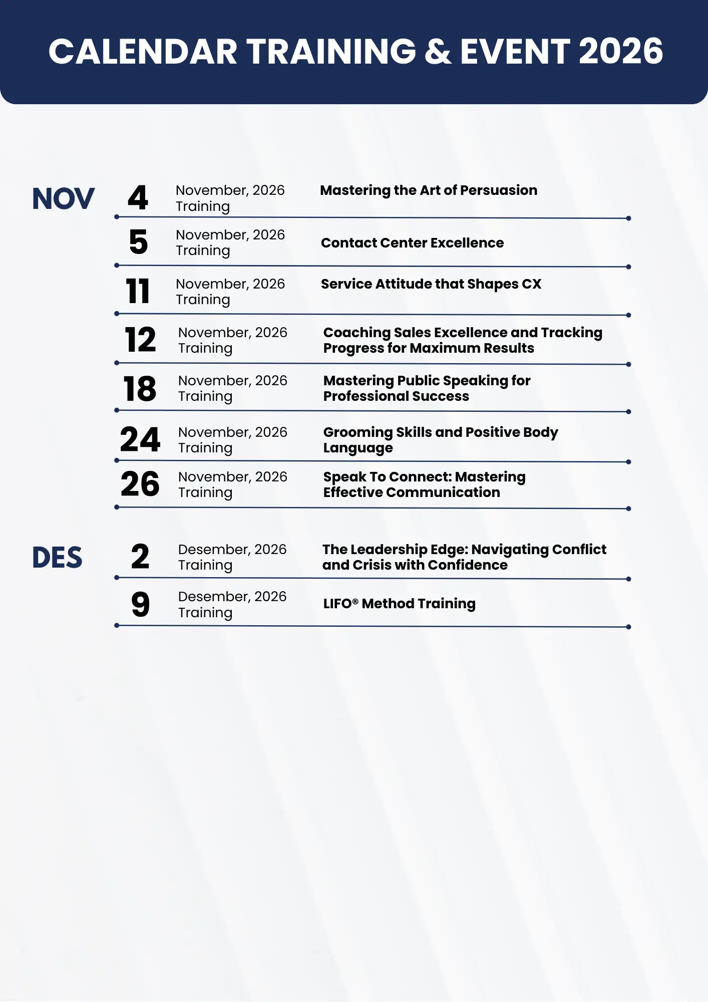 Kalender Training TBA 2026